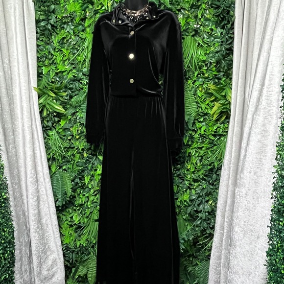 Armani Exchange Pants - Armani Exchange Jumpsuit Medium Black Velvet Wide Leg Long Sleeve Gold Trim 3865